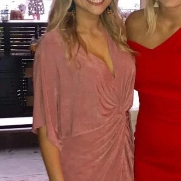 Elegant Mauve Light Pink Women's Gather Wedding Guest Dress - Picture 2 of 3